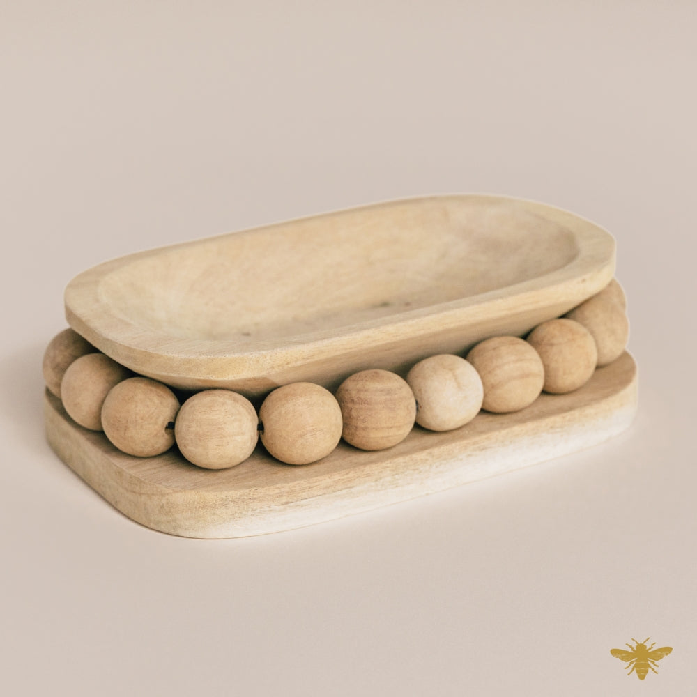Acacia Wood Bowls | Large Oval Beaded Dough Bowl - Natural