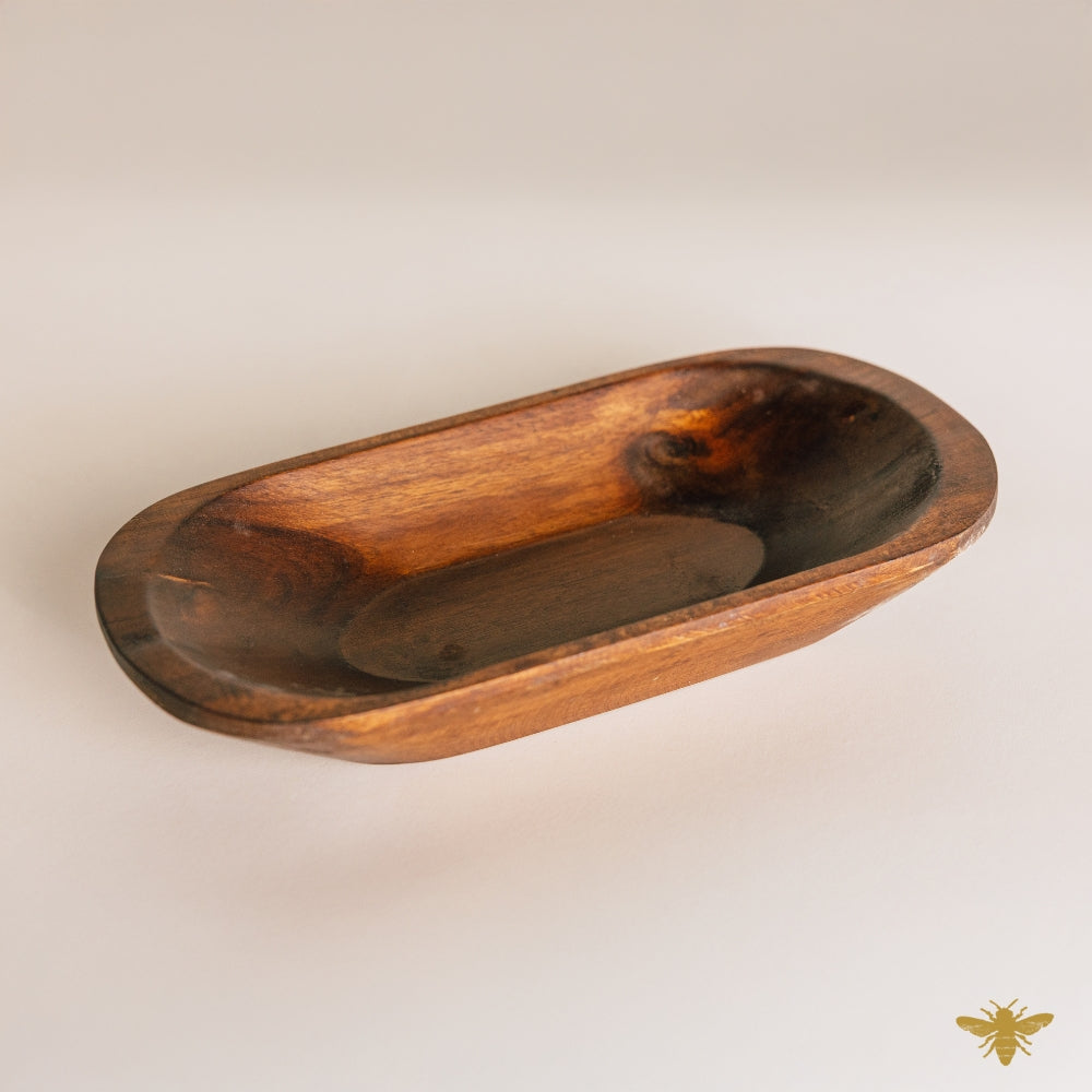 Acacia Wood Bowls | Large Oval Dough Bowl - Brown