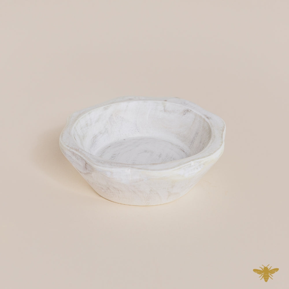 Acacia Wood Bowls | Round Floral Dough Bowl - White