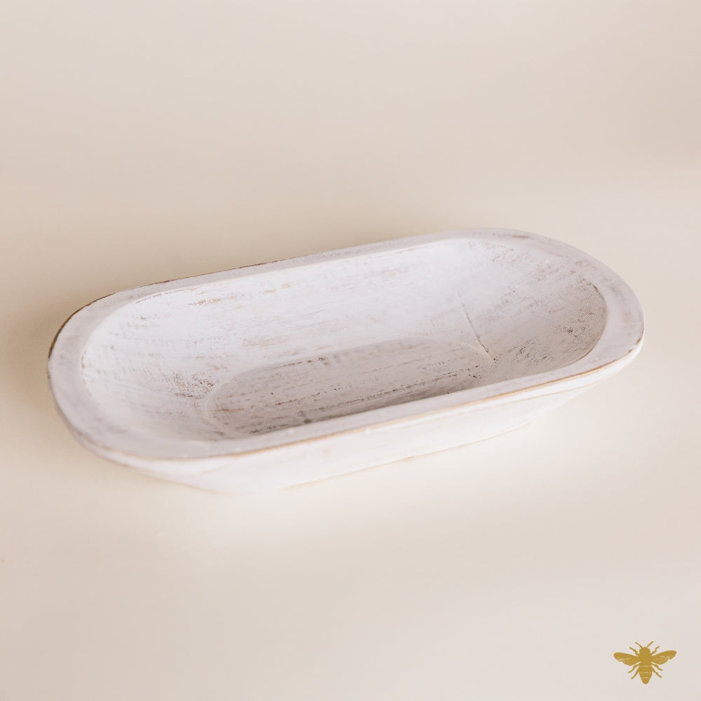 Acacia Wood Bowls | Large Oval Dough Bowl - White