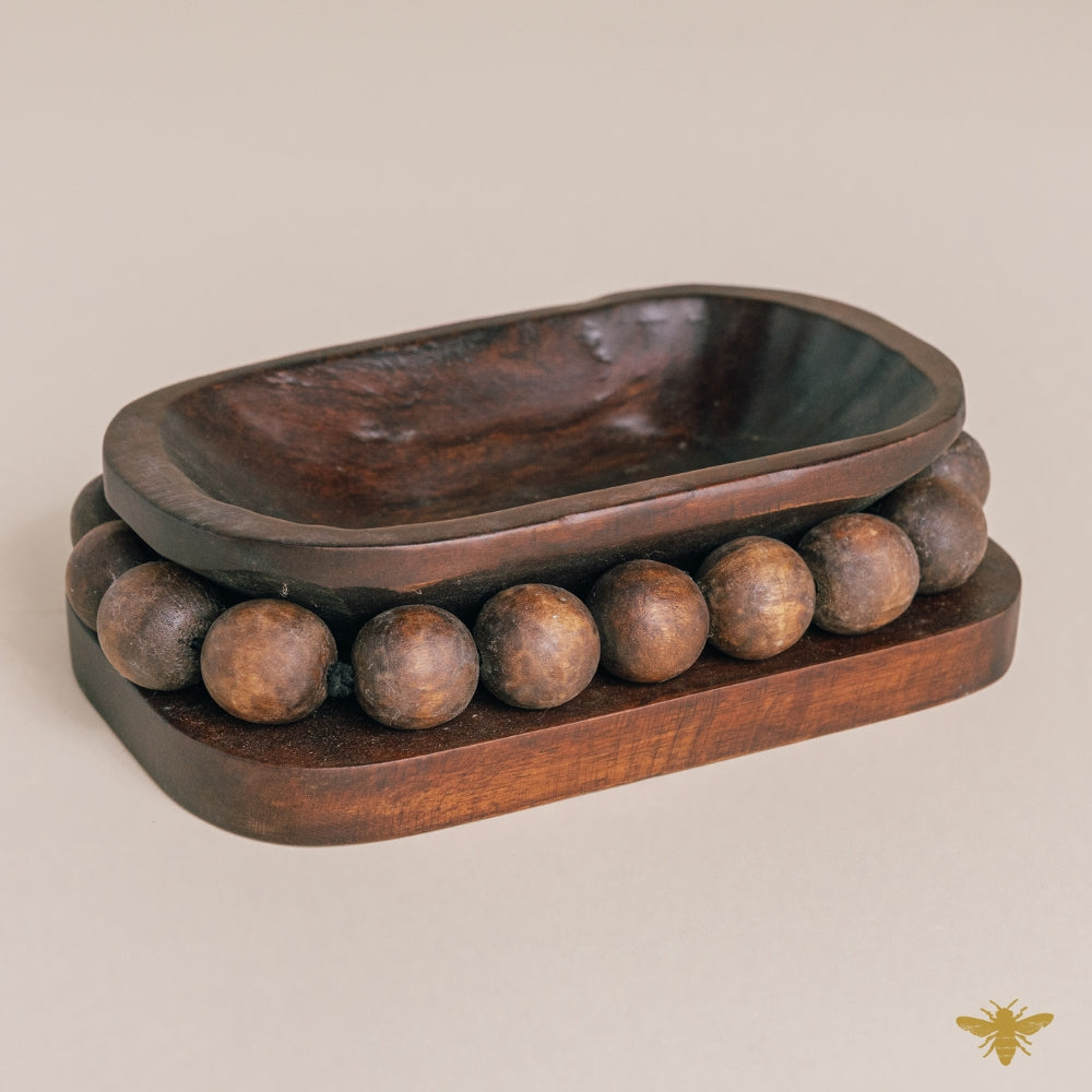 Acacia Wood Bowls | Large Oval Beaded Dough Bowl - Brown