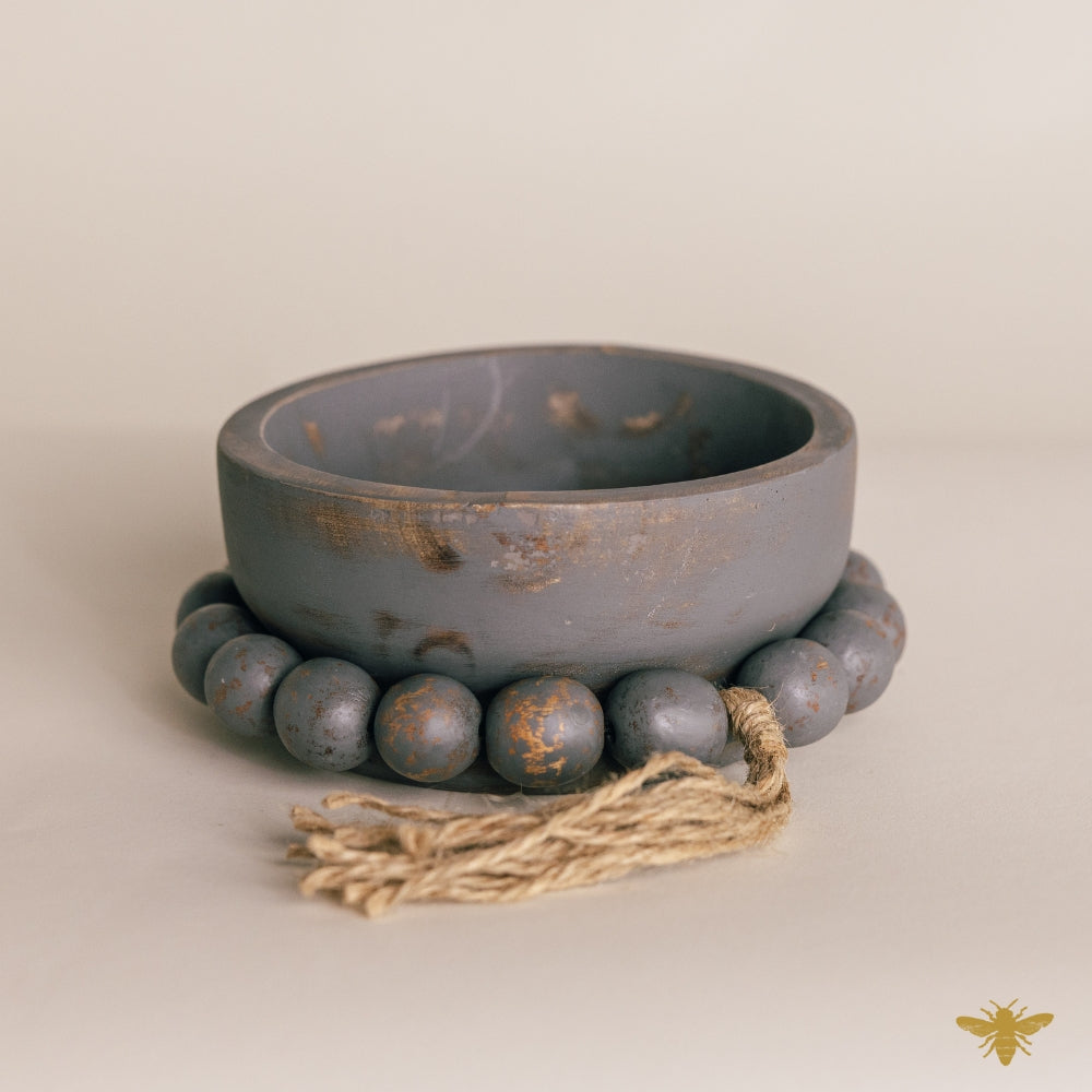 Acacia Wood Bowls | Round Mini Beaded Dough Bowl – Gray