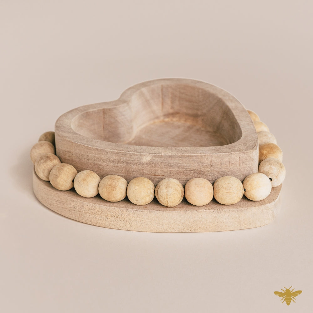 Acacia Wood Bowls | Beaded Heart Dough Bowl - Natural