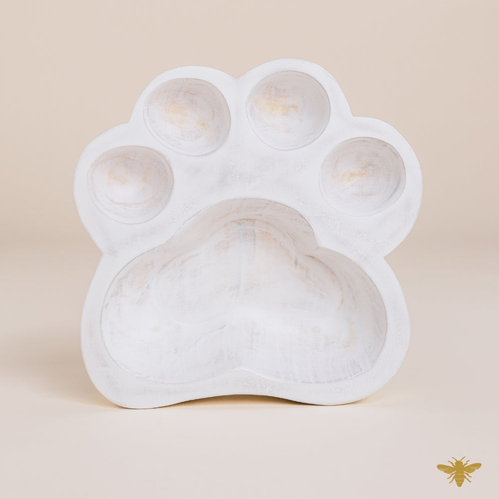 Acacia Wood Bowls | Paw Print Dough Bowl - White