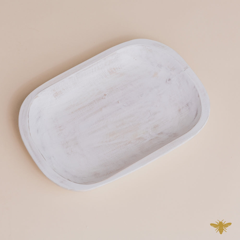 Acacia Wood Bowls | Large Platter Dough Bowl - White